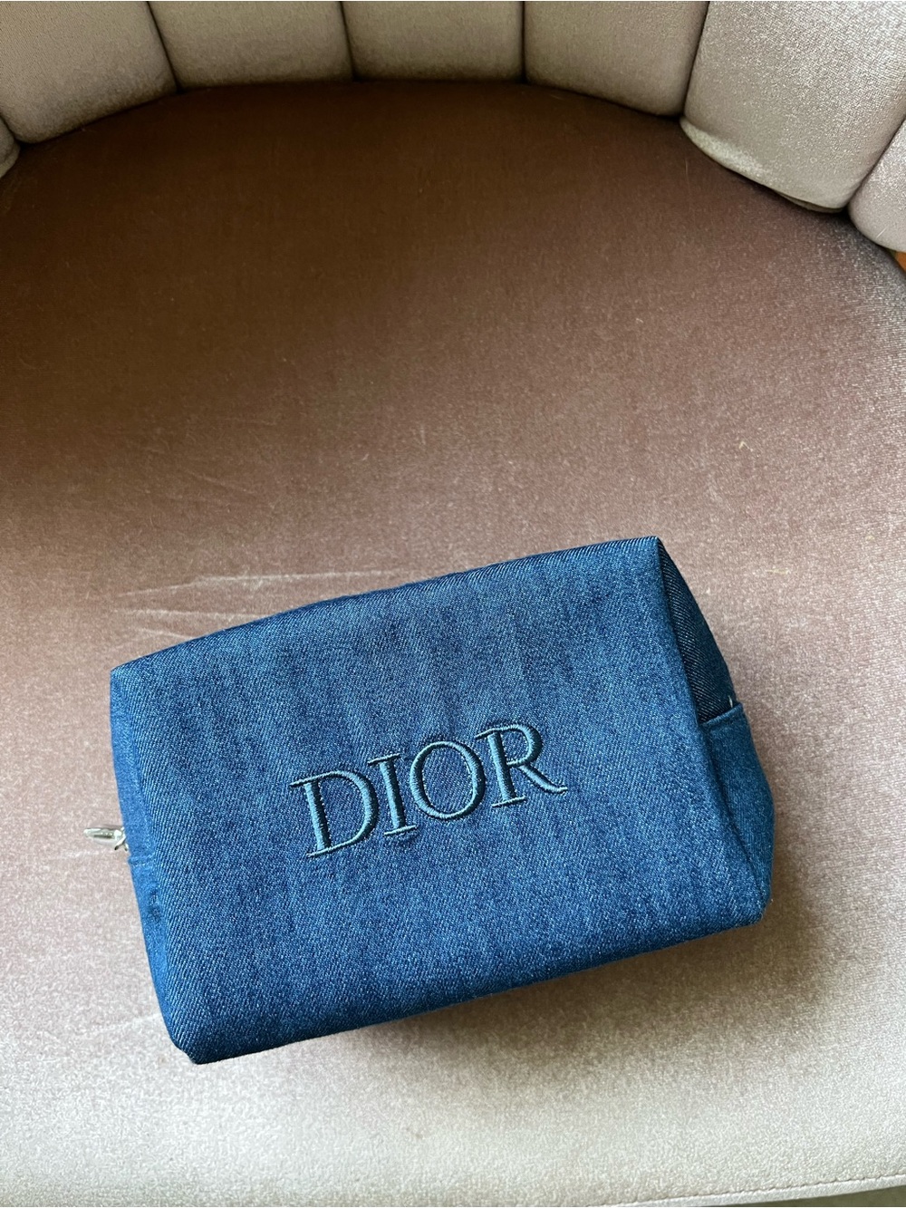 Dior Dark Blue Embroidered Logo Toiletry Bag